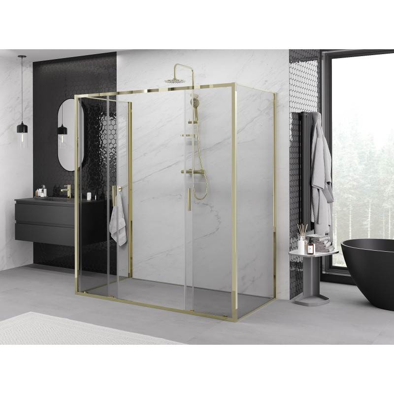 Mexen Exo-S Duo 3S sprchovací kút s 3 stenami, posuvný, 200 x 100 cm, transparentný, zlatý - 8152-200-100-50-00-3S