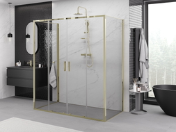 Mexen Exo-S Duo 3S sprchovací kút s 3 stenami, posuvný, 200 x 100 cm, transparentný, zlatý - 8152-200-100-50-00-3S
