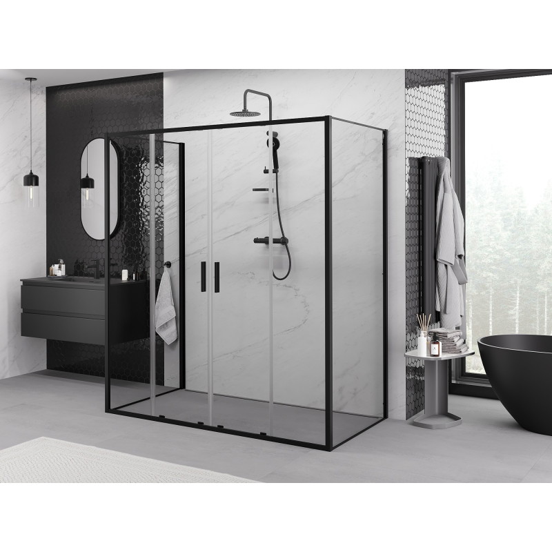 Mexen Exo-S Duo 3S 3-stenová posuvná sprchová kabína 180 x 75 cm, priehľadná, čierna - 8152-180-075-70-00-3S