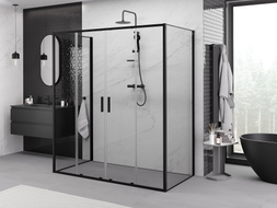 Mexen Exo-S Duo 3S sprchová kabína 3-stenná posuvná 190 x 100 cm, transparentná, čierna - 8152-190-100-70-00-3S