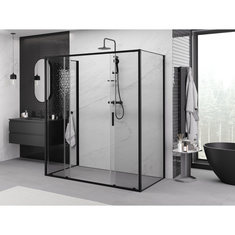 Mexen Exo-S Duo 3S sprchovací kút 3-stenný posuvný 200 x 100 cm, transparentný, čierny - 8152-200-100-70-00-3S