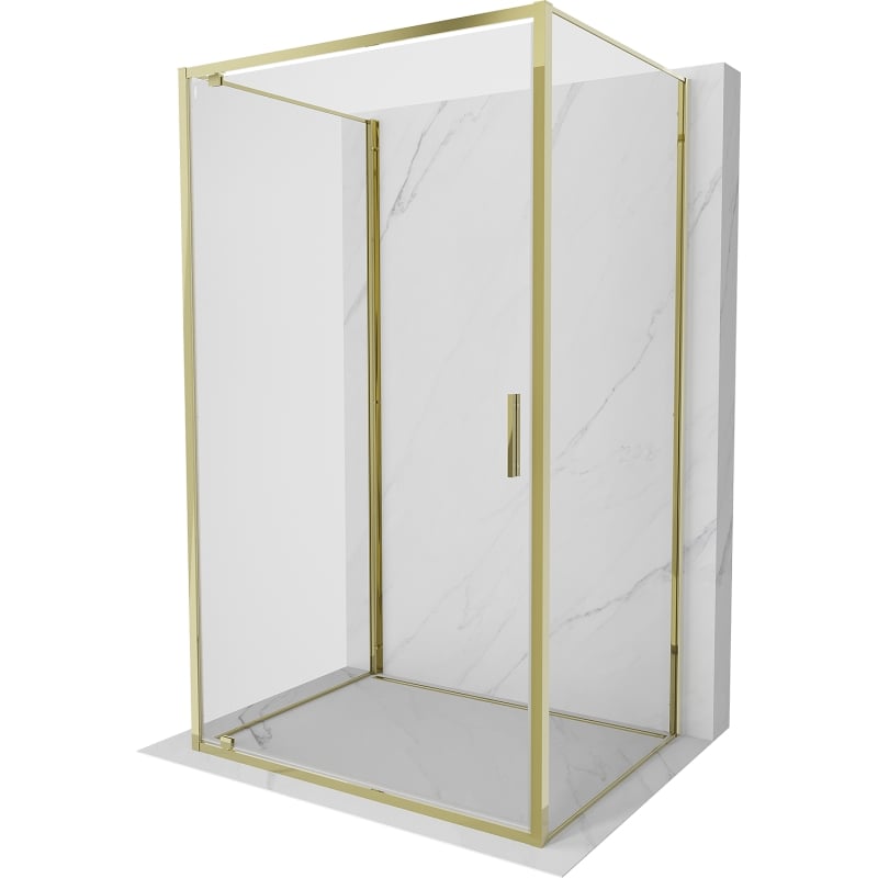 Mexen Exo-3S trojstranná sprchová kabína s krídlovými dverami 95 x 75 cm, priehľadná, zlatá - 8181-095-075-50-00-3S