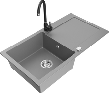 Mexen Leo žulový drez 1-komorový s odkvapkávačom a kuchynskou batériou Telma, sivý - 6501-71-670200-70