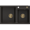 Mexen Tomas granitový drez 2-komorový 800 x 500 mm, čierny/zlatý metalik, zlatý sifón - 6516802000-75-G