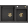 Mexen Tomas žulový drez 2-komorový 800 x 500 mm, čierny škvrnitý, sifón zlatý - 6516802000-76-G