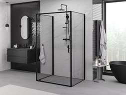 Mexen Exo-BR 3S 3-stenová sprchová kabína otváracia 80 x 90 cm, priehľadná, čierna - 8181-080-090-70-00-3S