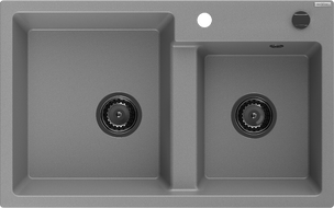 Mexen Tomas žulový drez s 2 komorami 800 x 500 mm, sivý, čierny sifón - 6516802000-71-B