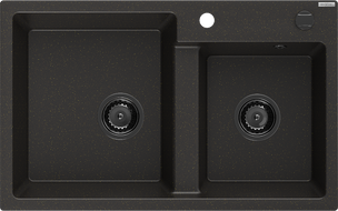 Mexen Tomas dvojkomorový žulový drez 800 x 500 mm, čierny/zlatý metalik, čierny sifón - 6516802000-75-B