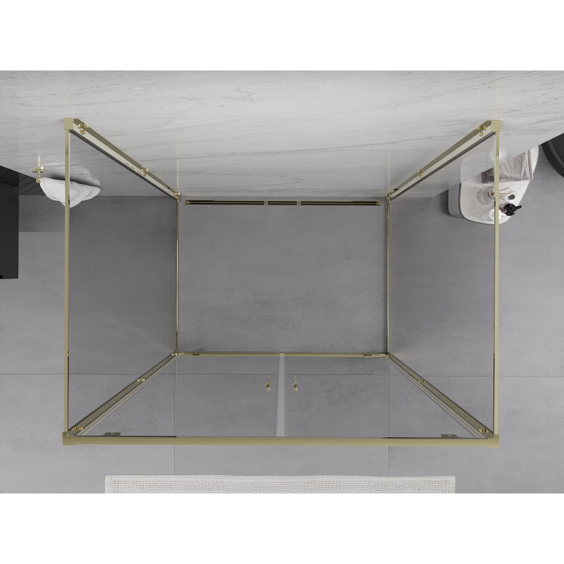 Mexen Exo-BR Duo 3S 3-stenná sprchová kabína s dverami 90 x 85 cm, transparentná, zlatá - 8182-090-085-50-00-3S