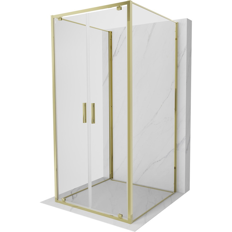 Mexen Exo-BR Duo 3S sprchový kút 3-stenný výklopný 90 x 90 cm, priehľadný, zlatý - 8182-090-090-50-00-3S