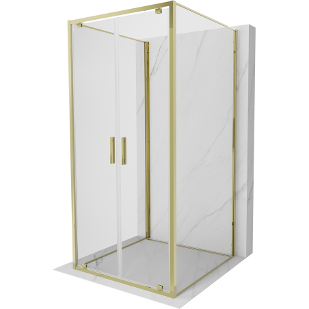 Mexen Exo-3S sprchový kút s 3 stenami, otvárací 90 x 90 cm, transparentný, zlatý - 8182-090-090-50-00-3S