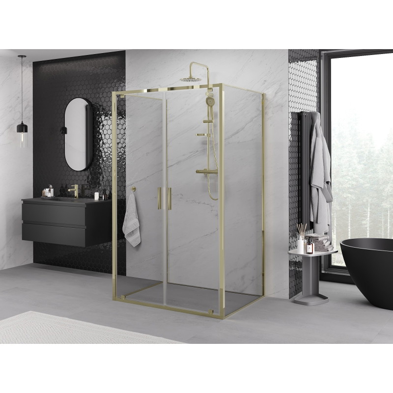 Mexen Exo-BR Duo 3S sprchová kabína 3-stenná otočná 90 x 100 cm, transparentná, zlatá - 8182-090-100-50-00-3S