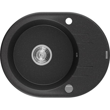 Mexen Kevin Granitový drez s odkvapkávačom, 1-komorový, 586 x 458 mm, čierny/strieborný metalický, chrómový sifón