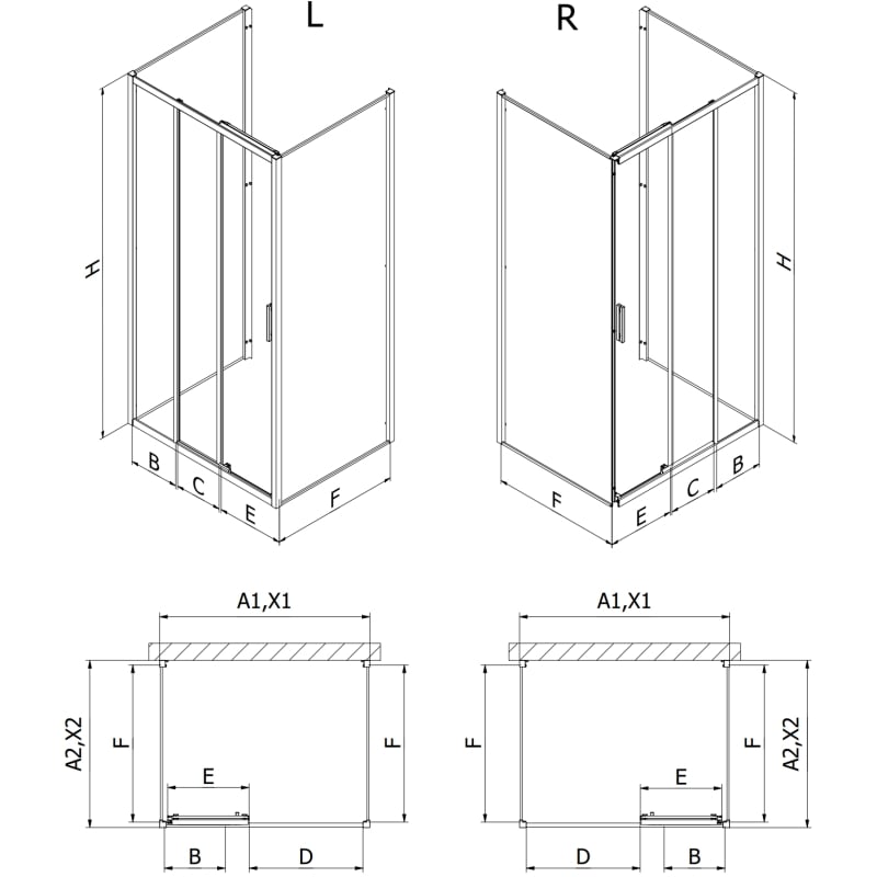 Mexen Exo-3S 3-stenný posuvný sprchový kút 85 x 85 cm, transparentný, čierny - 8153-085-085-70-00-3S