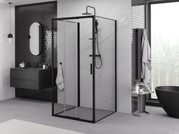 Mexen Exo-3S 3S sprchový kút 3-stenový posuvný 100 x 100 cm, transparentný, čierny - 8153-100-100-70-00-3S