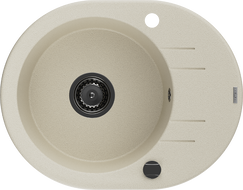 Mexen Kevin jednokomorový drez s odkvapkávačom 586 x 458 mm, béžový, čierny sifón - 6517581005-69-B