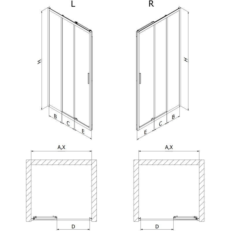 Mexen Exo-3S posuvné sprchové dvere 80 cm, transparentné, chróm - 8153-080-000-01-00