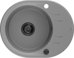 Mexen Kevin žulový drez 1-komorový s odkvapkávačom 586 x 458 mm, sivý, čierny sifón - 6517581005-71-B