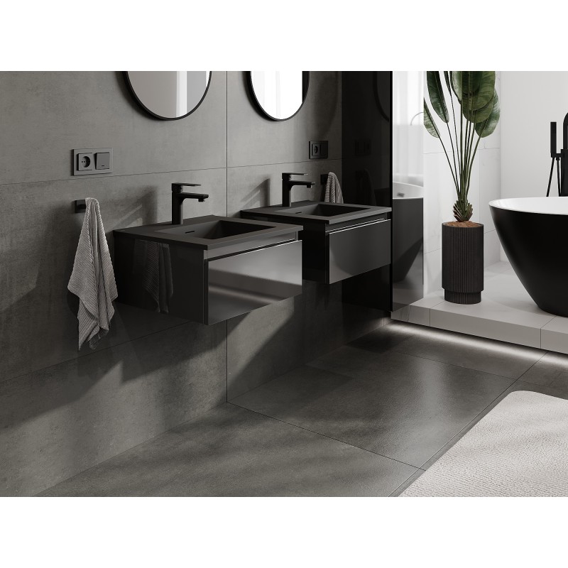 Mexen Orio kúpeľňová skrinka 50 cm s umývadlom Otis, 1 zásuvka, čierny lesk/čierny mat - 91A10-05023-1-BF70-W18M71