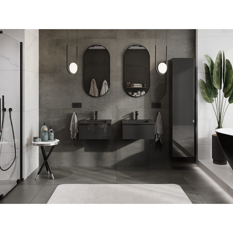 Mexen Orio kúpeľňová skrinka 50 cm s umývadlom Otis, 1 zásuvka, čierny lesk/čierny mat - 91A10-05023-1-BF70-W18M71