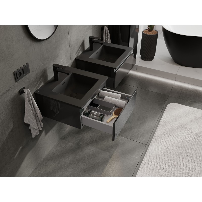 Mexen Orio kúpeľňová skrinka 50 cm s umývadlom Otis, 1 zásuvka, čierny lesk/čierny mat - 91A10-05023-1-BF70-W18M71