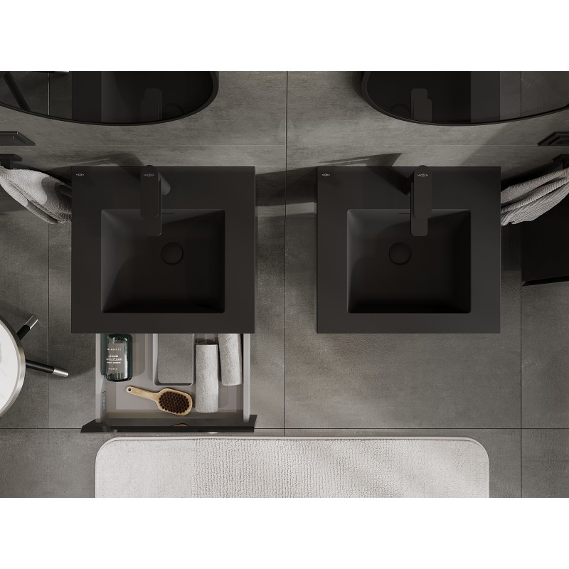 Mexen Orio kúpeľňová skrinka 50 cm s umývadlom Otis, 1 zásuvka, čierny lesk/čierny mat - 91A10-05023-1-BF70-W18M71