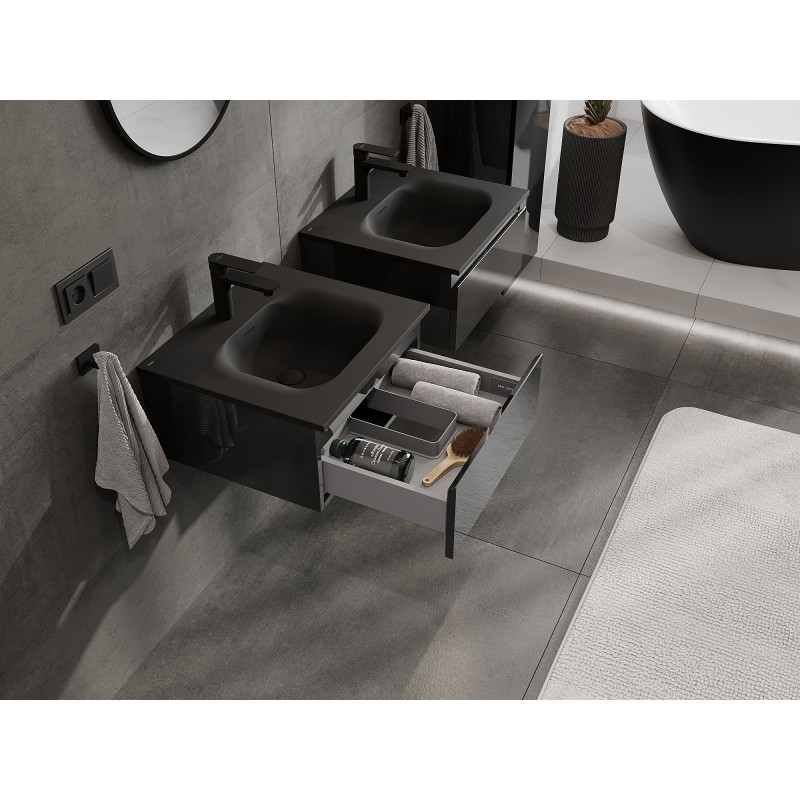 Mexen Orio kúpeľňová skrinka 50 cm s umývadlom Vela, 1 zásuvka, čierny lesk/čierny mat - 91A10-05023-1-BF70-W23M71