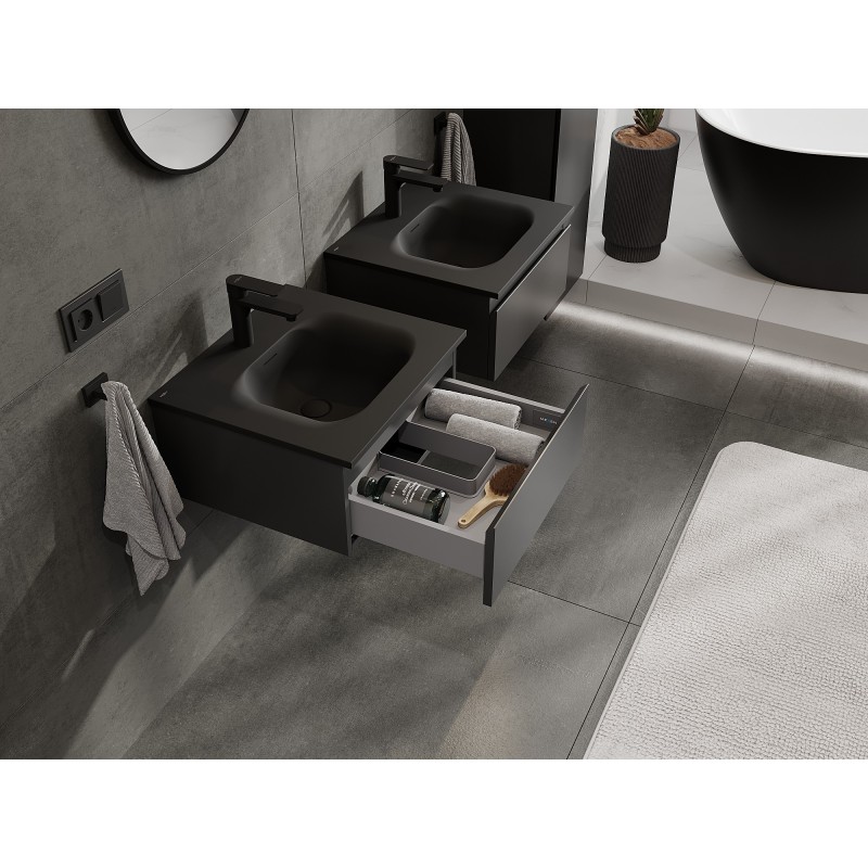Mexen Orio kúpeľňová skrinka 50 cm s umývadlom Vela, 1 zásuvka, čierny mat - 91A10-05023-1-BF71-W23M71