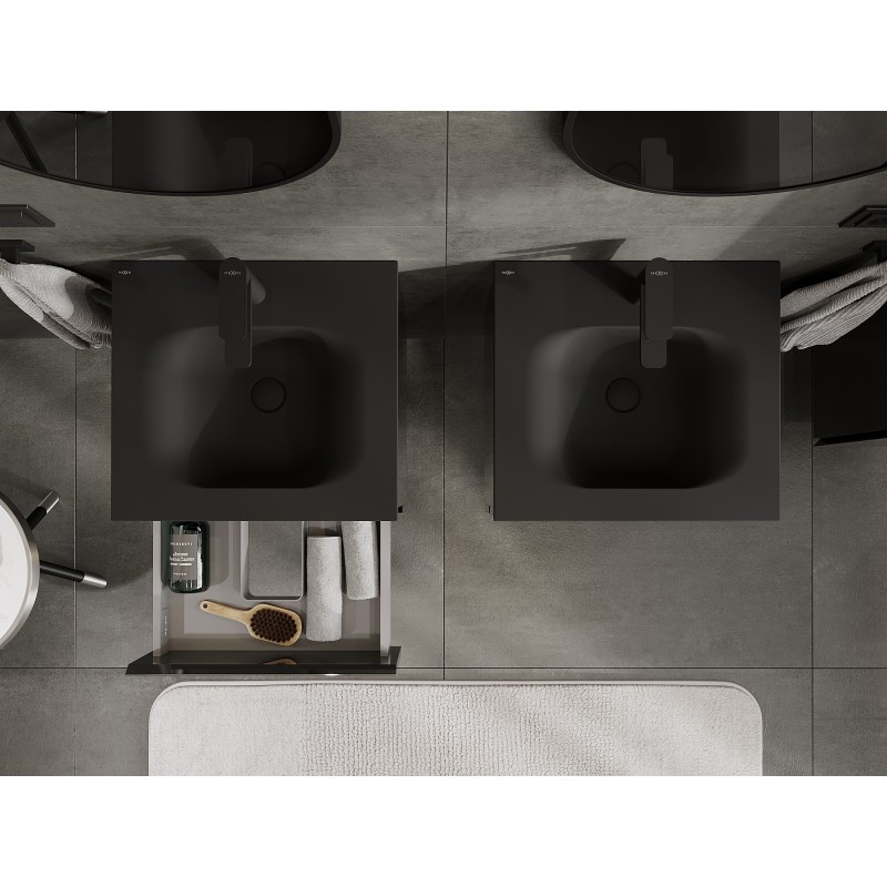 Mexen Orio kúpeľňová skrinka 50 cm s umývadlom Vela, 2 zásuvky, čierny lesk/čierny mat - 91A10-05047-2-BFF70-W23M71