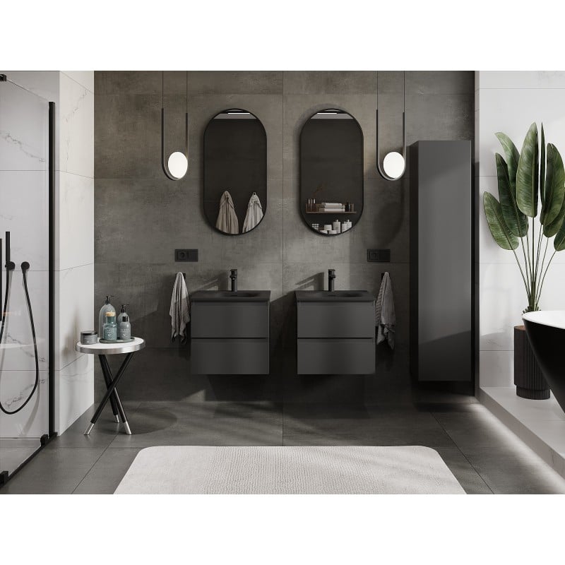 Mexen Orio kúpeľňová skrinka 50 cm s umývadlom Vela, 2 zásuvky, čierna matná - 91A10-05047-2-BFF71-W23M71