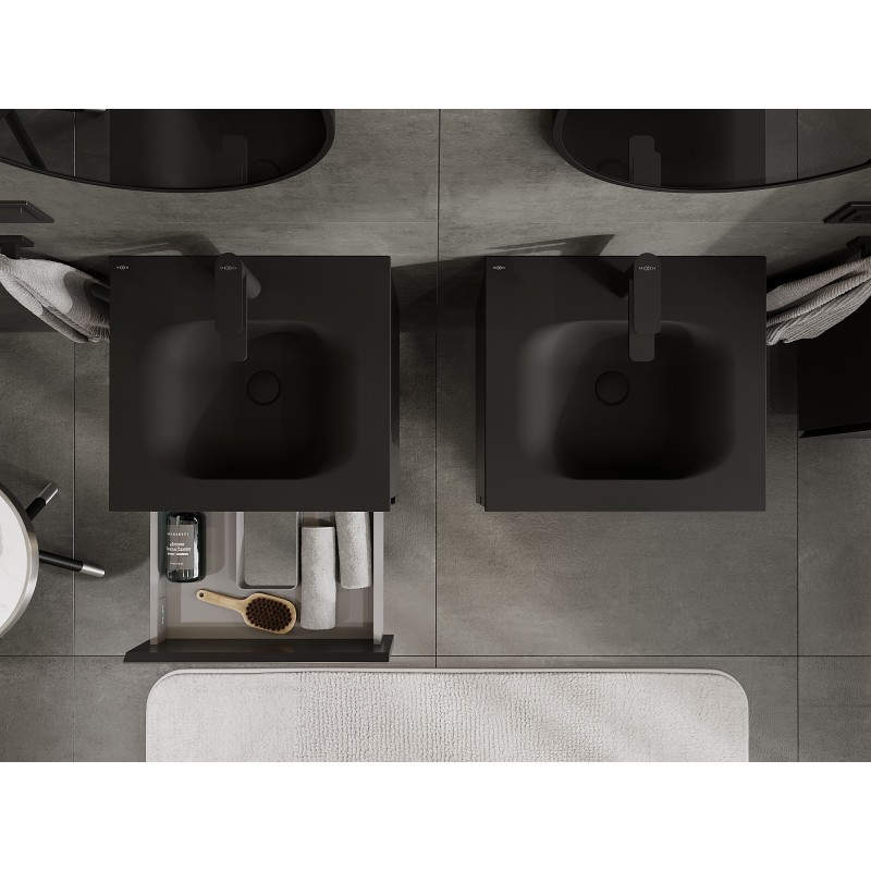 Mexen Orio kúpeľňová skrinka 50 cm s umývadlom Vela, 2 zásuvky, čierna matná - 91A10-05047-2-BFF71-W23M71