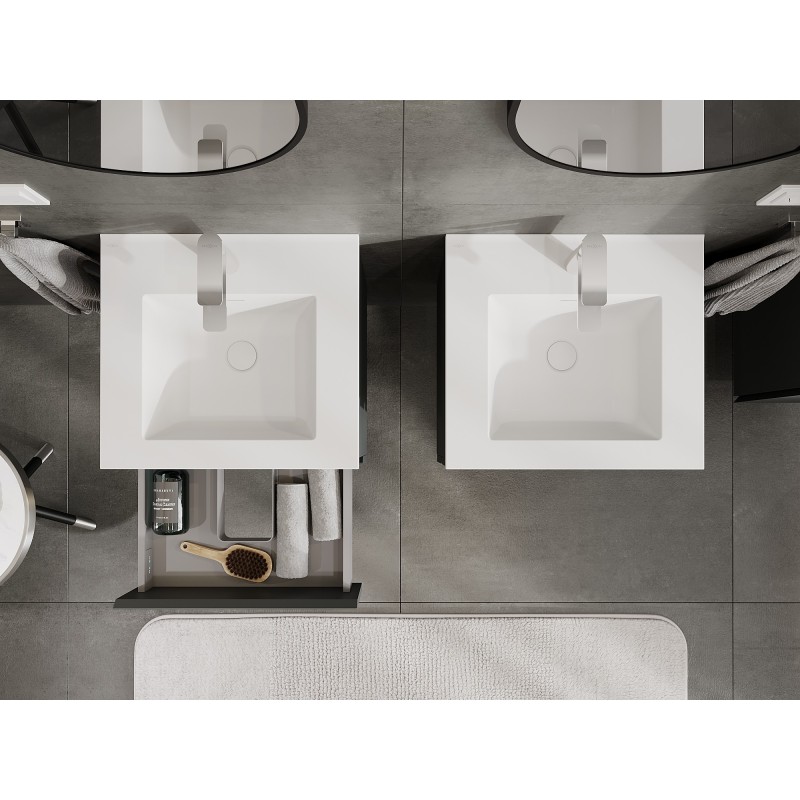 Mexen Orio kúpeľňová skrinka 50 cm s umývadlom Otis, 2 zásuvky, grafit mat/biela mat - 91A10-05047-2-BFF66-W18M01