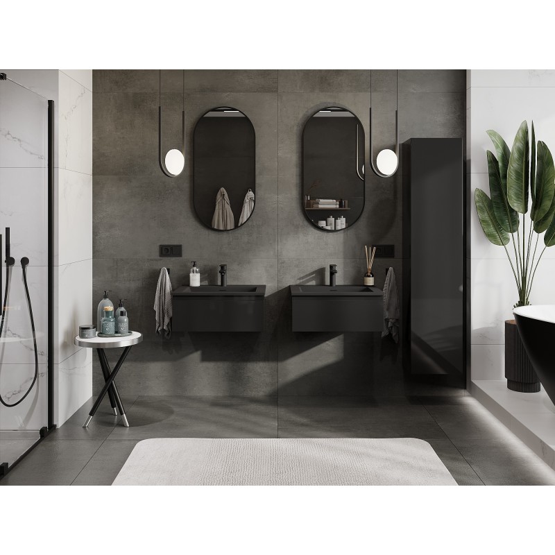 Mexen Orio kúpeľňová skrinka 60 cm s umývadlom Otis, 1 zásuvka, čierny lesk/čierny mat - 91A10-06023-1-BF70-W18M71