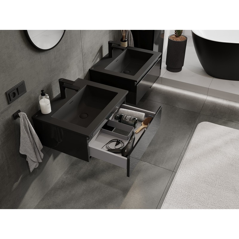 Mexen Orio kúpeľňová skrinka 60 cm s umývadlom Otis, 1 zásuvka, čierny lesk/čierny mat - 91A10-06023-1-BF70-W18M71