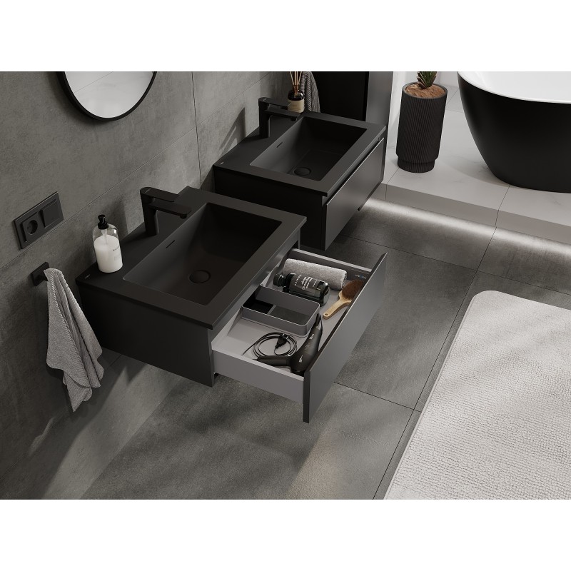 Mexen Orio kúpeľňová skrinka 60 cm s umývadlom Otis, 1 zásuvka, čierna matná - 91A10-06023-1-BF71-W18M71