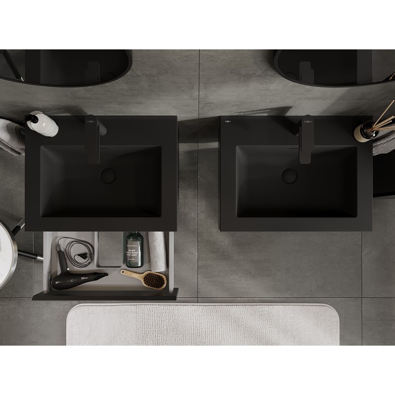Mexen Orio kúpeľňová skrinka 60 cm s umývadlom Otis, 1 zásuvka, čierna matná - 91A10-06023-1-BF71-W18M71