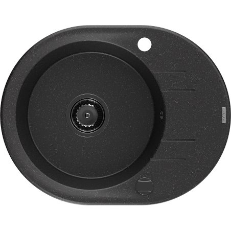 Mexen Kevin granitový drez s jednou komorou a odkvapkávačom 586 x 458 mm, čierny/strieborný metalický, čierny sifón