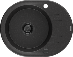 Mexen Kevin granitový drez s jednou komorou a odkvapkávačom 586 x 458 mm, čierny/strieborný metalický, čierny sifón