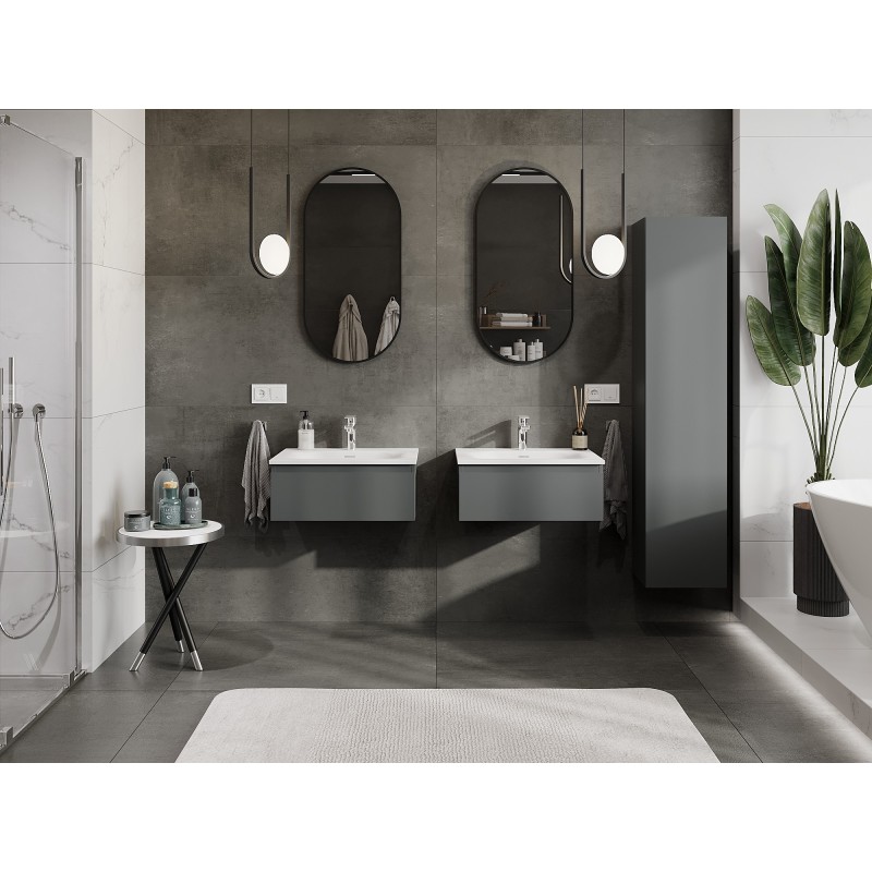 Mexen Orio, kúpeľňová skrinka 60 cm s umývadlom Vela, 1 zásuvka, grafit mat/biela mat - 91A10-06023-1-BF66-W23M01