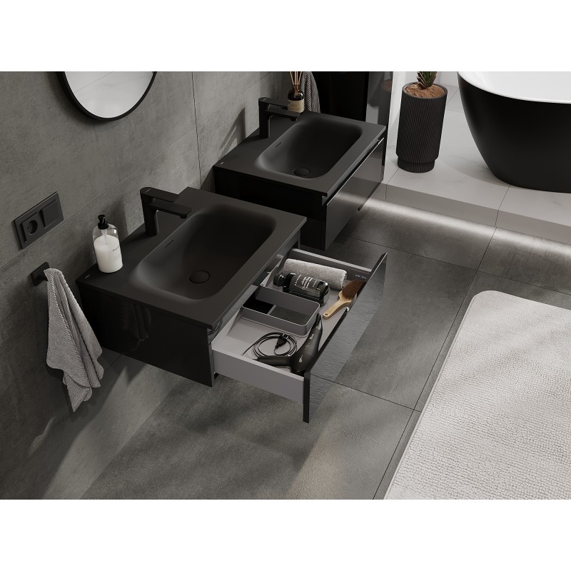 Mexen Orio kúpeľňová skrinka 60 cm s umývadlom Vela, 1 zásuvka, čierny lesk/čierny mat - 91A10-06023-1-BF70-W23M71