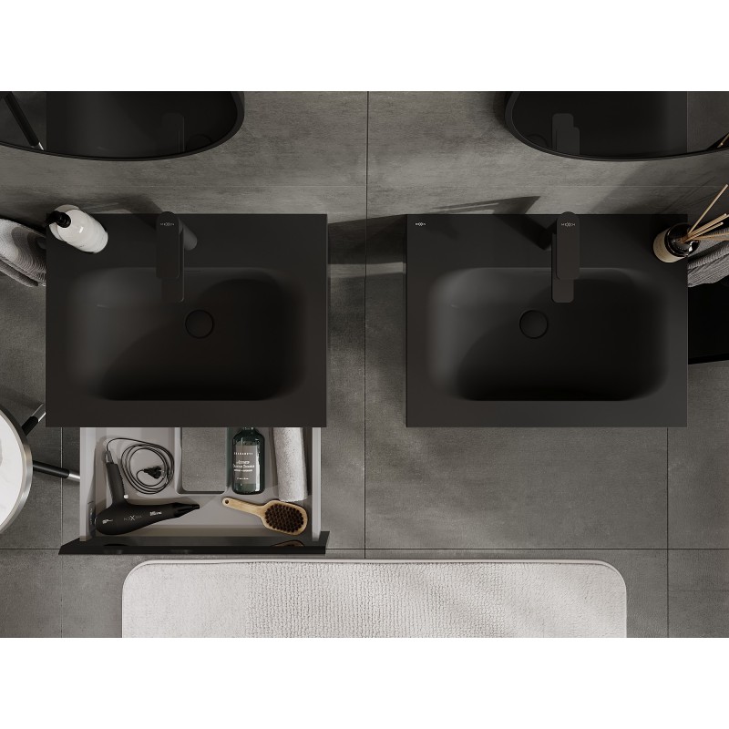 Mexen Orio kúpeľňová skrinka 60 cm s umývadlom Vela, 1 zásuvka, čierny lesk/čierny mat - 91A10-06023-1-BF70-W23M71