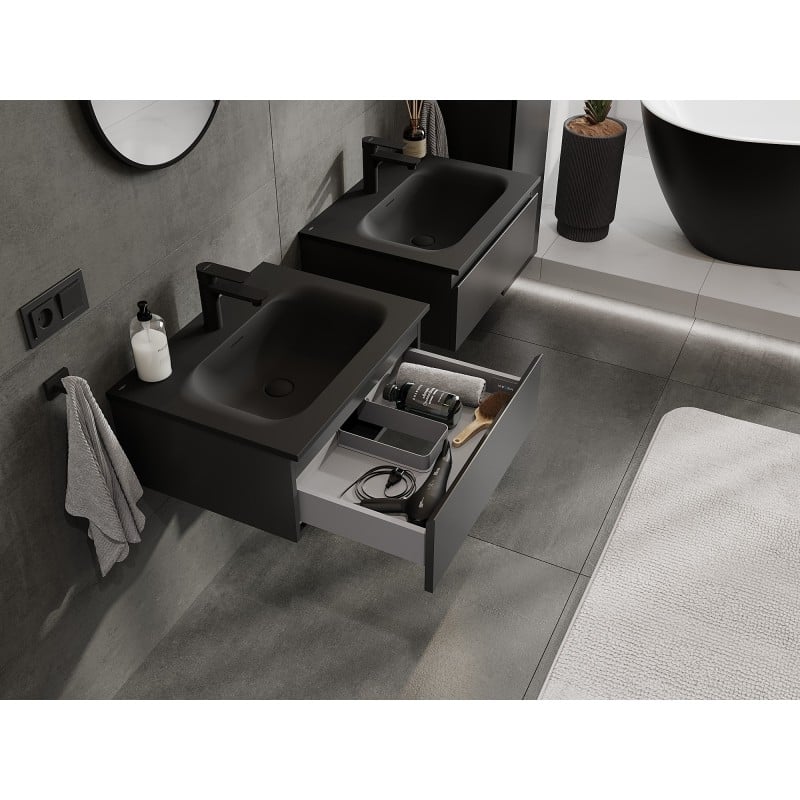 Mexen Orio kúpeľňová skrinka 60 cm s umývadlom Vela, 1 zásuvka, čierna matná - 91A10-06023-1-BF71-W23M71