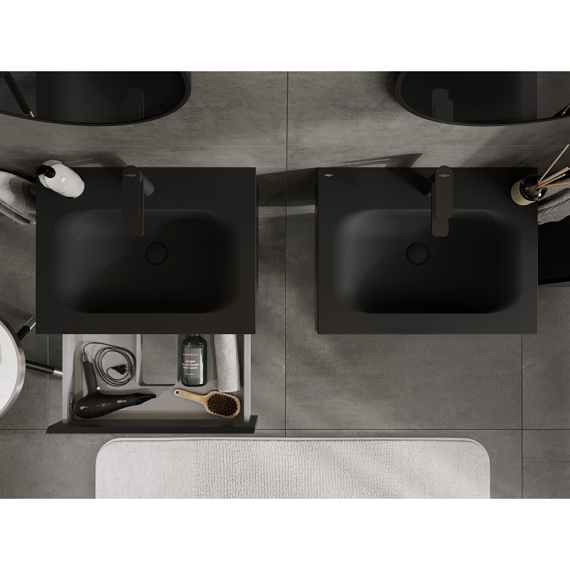 Mexen Orio kúpeľňová skrinka 60 cm s umývadlom Vela, 1 zásuvka, čierna matná - 91A10-06023-1-BF71-W23M71