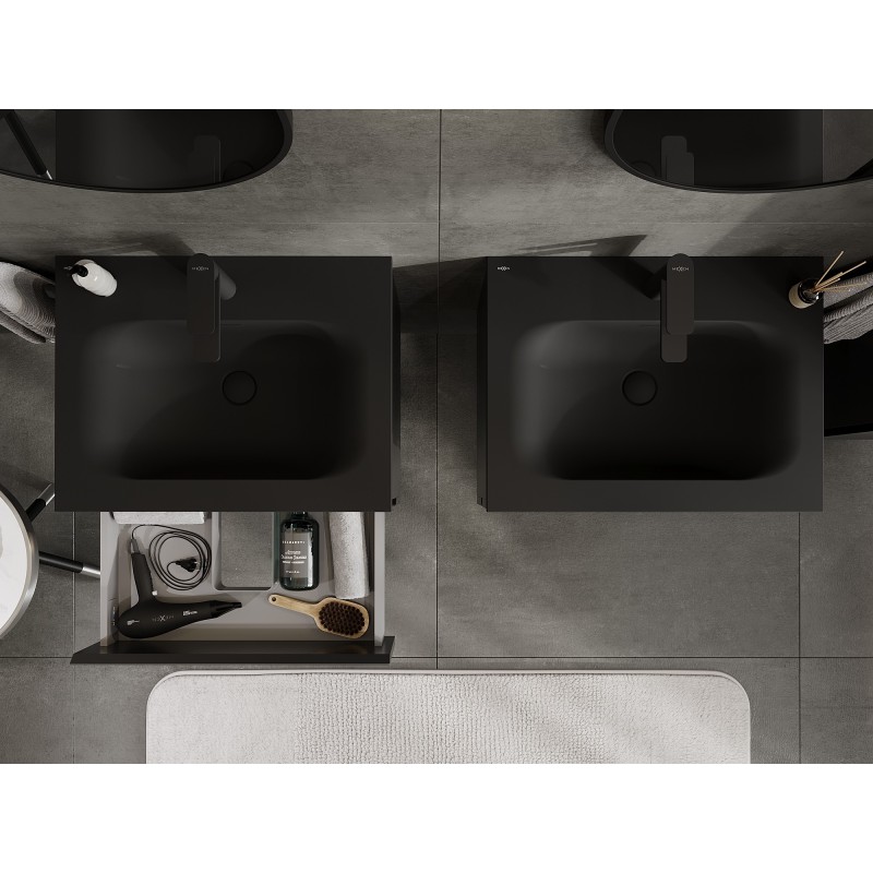 Mexen Orio kúpeľňová skrinka 60 cm s umývadlom Vela, 2 zásuvky, čierna mat - 91A10-06047-2-BFF71-W23M71