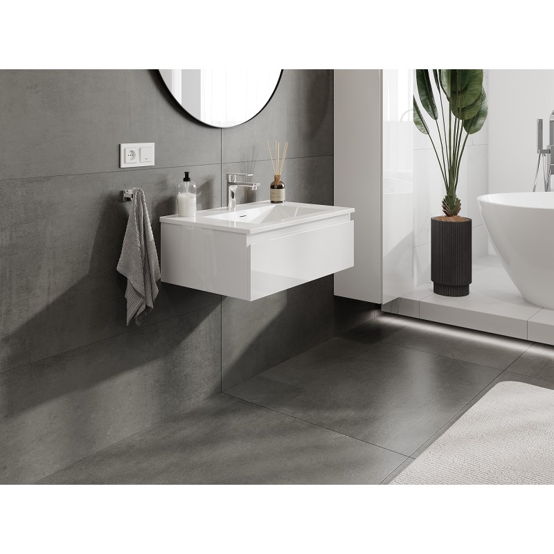 Mexen Orio kúpeľňová skrinka 70 cm s umývadlom Otis, 1 zásuvka, biely lesk - 91A10-07023-1-BF00-W18M00