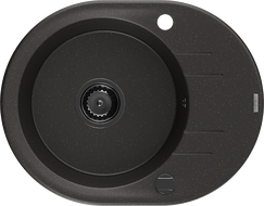 Mexen Kevin žulový kuchynský drez s 1 komorou a odkvapom 586 x 458 mm, čierny/zlatý metalik, čierny sifón - 6517581005-75-B