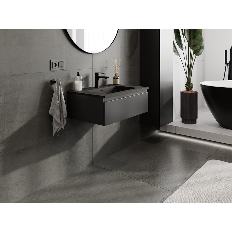 Mexen Orio kúpeľňová skrinka 70 cm s umývadlom Otis, 1 zásuvka, čierna matná - 91A10-07023-1-BF71-W18M71