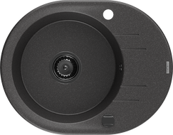 Mexen Kevin žulový drez 1-komorový s odkvapkávačom 586 x 458 mm, čierny špinený, čierny sifón - 6517581005-76-B