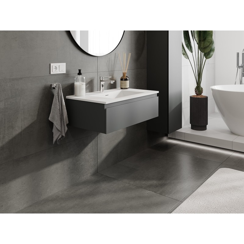 Mexen Orio kúpeľňová skrinka 80 cm s umývadlom Otis, 1 zásuvka, grafit mat/biela mat - 91A10-08023-1-BF66-W18M01