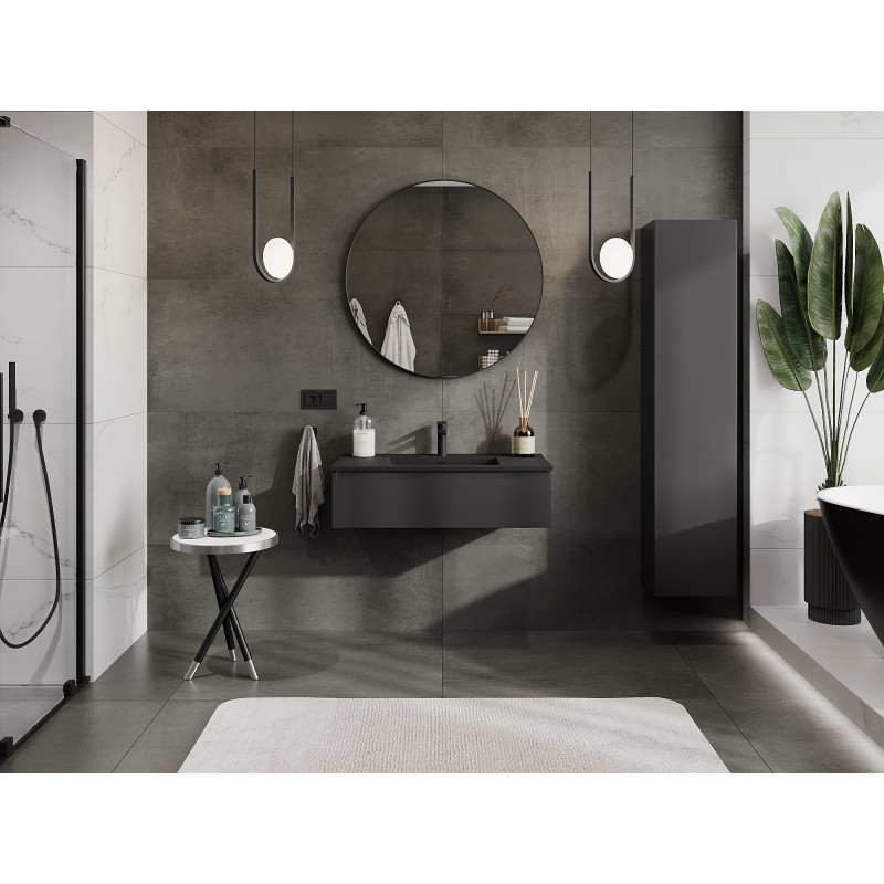 Mexen Orio kúpeľňová skrinka 90 cm s umývadlom Otis, 1 zásuvka, čierna matná - 91A10-09023-1-BF71-W18M71